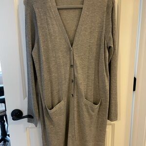 LOFT Heather Gray Open Front Knit Cardigan